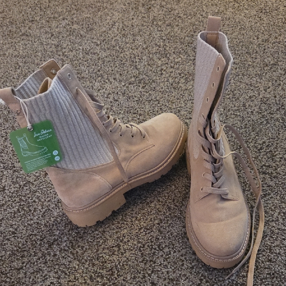Sam Edelman Beige Lace-Up Combat Boots